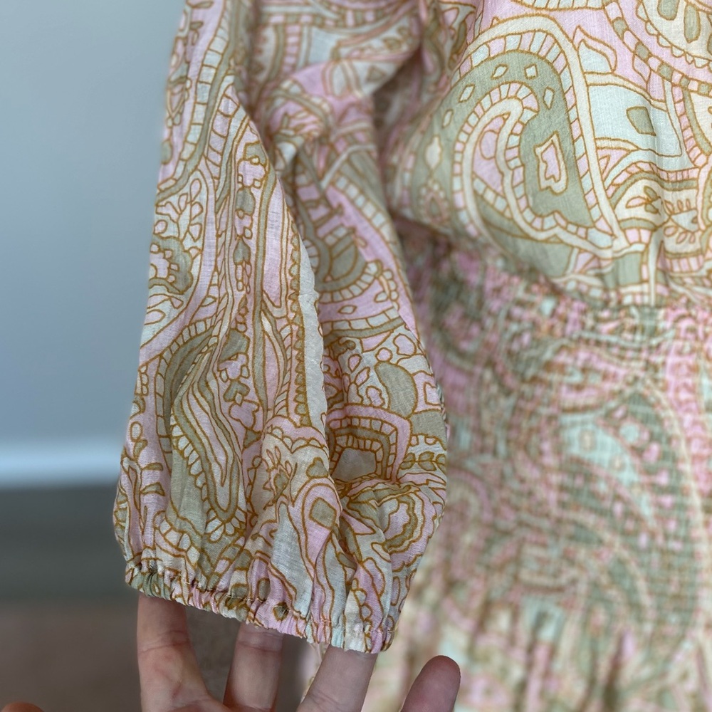 Paisley ruched dress, NWT, Large, pink Mink